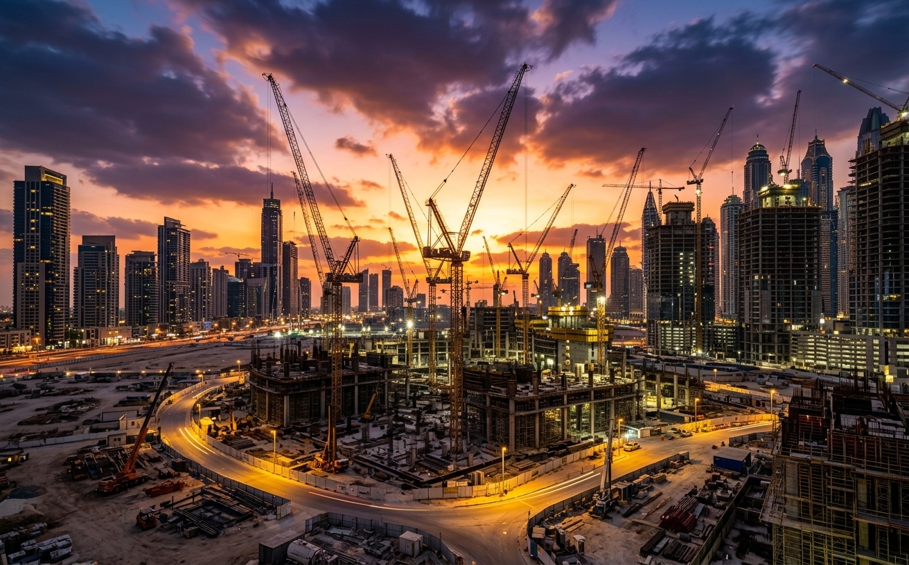 Dubai construction site with modern high-rises